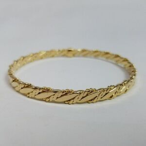 Vintage Gold Tone Bangle Bracelet, Flat Spiral Twist Design, Stacking Unsigned